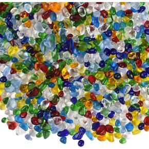 Glass Pebbles Aquarium Colorful Gravel Fish Tank Rocks Small Irregular Glass Gems Stones Beads Marble Pebbles Rocks for Vase Filler Garden Decoration 1LB