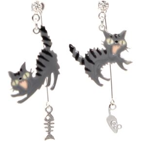 sya-p01 Titanium Post Cat Accessories, Simple, Women's, Cat Motif, Hypoallergenic, Epoxy Resin, Hand-painted, Made in Japan, Gold, Silver, Resin Titanium Silver Brass Yellow Gold
