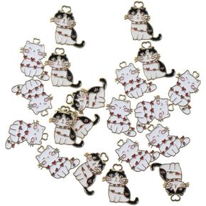 20 Pcs Enamel Cat Charms, Black White Cat Sweet Heart Pendants, Animal Pet Shape Charms for DIY Crafts Jewelry Making