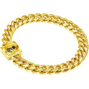 Chain Collars for Large Medium Small Dogs Heavy Duty 15MM Stainless Steel Silver/Gold Cuban Link Collars with Cute Design Secure Buckle,Training Walking Metal Collars (Silver, 14inches)
