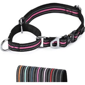 Martingale Dog Collar Reflective Nylon Soft Cushion with Alloy Buckle Dog Collar Martingale Small Medium and Large Dogs (Small, Black)