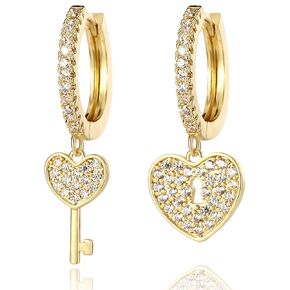 Moon Star Dangle Small Hoop Earrings Sterling Silver Round CZ Drop Dangling Earrings for Women Girls Gifts (gold)