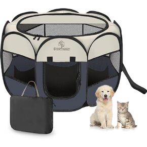 Portable Dog Playpen Indoor, Foldable Puppy Playpen Pop Up Pet Playpen Tents with Cover Cat Playpen Dog Kennel Indoor for Small Dog, Puppy, Kitten, Cat, Rabbit,Chicken (Grey)