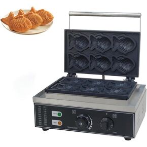 Commercial Taiyaki Fish Waffle Maker Machine with Non Stick Cooking Plate, 1600W Electric Japanese Fish Shaped Waffle Iron Pan, 6 Pcs Taiyaki Fish-shaped Waffle Maker for Family, Restaurants, Stores