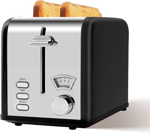Simple Deluxe Stainless Steel Toaster 2 Slice with Extra Wide Slot & Removable Crumb Tray, 5 Shade Options and Bagel/Defrost/Cancel Functions, Retro Black in Saudi Arabia