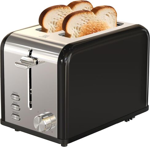 Simple Deluxe Stainless Steel Toaster 2 Slice with Extra Wide Slot & Removable Crumb Tray, 5 Shade Options and Bagel/Defrost/Cancel Functions, Retro Black in Saudi Arabia