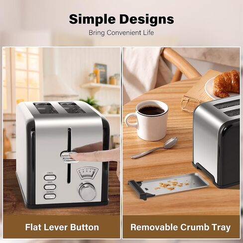 Simple Deluxe Stainless Steel Toaster 2 Slice with Extra Wide Slot & Removable Crumb Tray, 5 Shade Options and Bagel/Defrost/Cancel Functions, Retro Black in Saudi Arabia