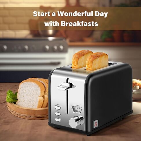 Simple Deluxe Stainless Steel Toaster 2 Slice with Extra Wide Slot & Removable Crumb Tray, 5 Shade Options and Bagel/Defrost/Cancel Functions, Retro Black in Saudi Arabia