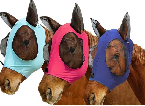 Harrison Howard Superior Comfort Breathable 3-piece Fly Masks Stretchy Fitting Soft on Skin with Forelock Opening Set 5 L in Saudi Arabia