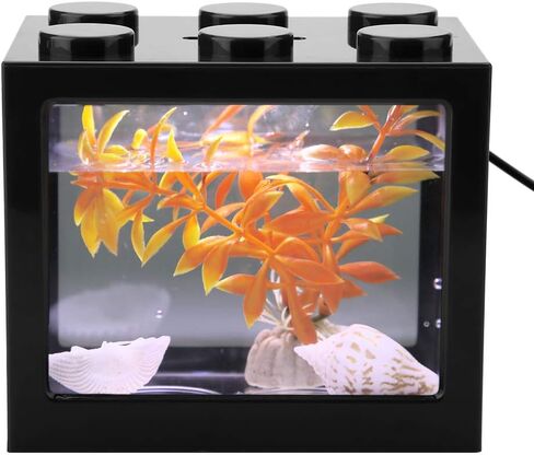 Mini Aquarium Box Small Betta Fish Multifunctional USB Rechargeable Fish with LED Light Lamp Reptile Feeding Box Building Block Fish Bowl Home Decor LED Light Feeding Box(Black) in Saudi Arabia