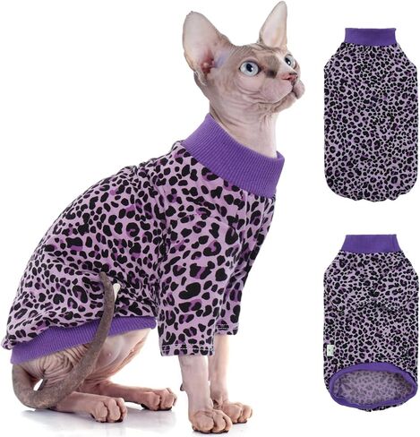 Sphynx Hairless Cats Shirt Puppy Clothes Soft Cotton T-Shirts Cat Vest Pet Clothes, Round Collar Vest Kitten Shirts, Cute Cats Pajamas(Purple, M) in Saudi Arabia