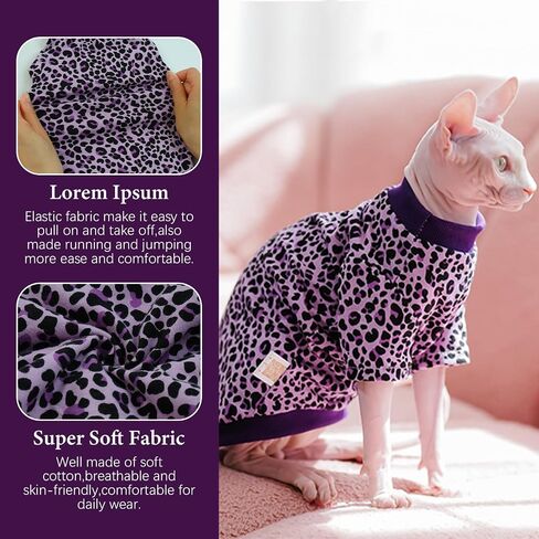 Sphynx Hairless Cats Shirt Puppy Clothes Soft Cotton T-Shirts Cat Vest Pet Clothes, Round Collar Vest Kitten Shirts, Cute Cats Pajamas(Purple, M) in Saudi Arabia