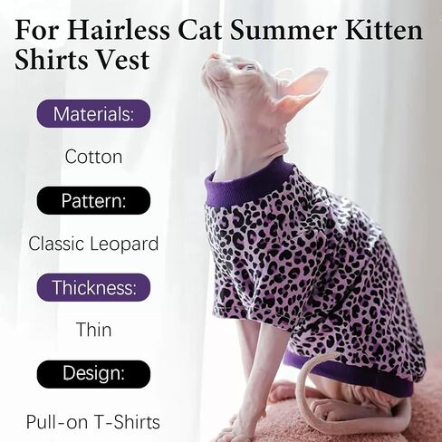 Sphynx Hairless Cats Shirt Puppy Clothes Soft Cotton T-Shirts Cat Vest Pet Clothes, Round Collar Vest Kitten Shirts, Cute Cats Pajamas(Purple, M) in Saudi Arabia