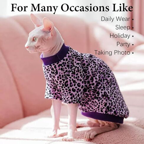 Sphynx Hairless Cats Shirt Puppy Clothes Soft Cotton T-Shirts Cat Vest Pet Clothes, Round Collar Vest Kitten Shirts, Cute Cats Pajamas(Purple, M) in Saudi Arabia