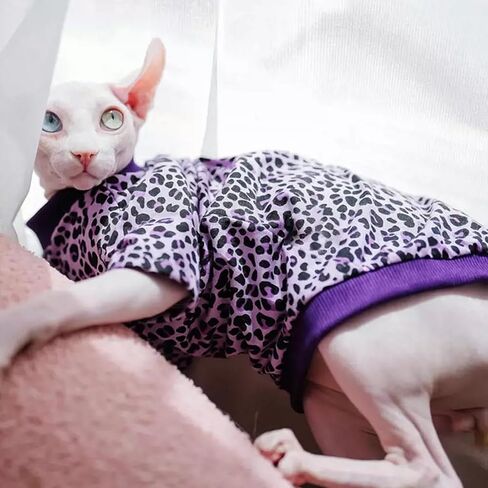 Sphynx Hairless Cats Shirt Puppy Clothes Soft Cotton T-Shirts Cat Vest Pet Clothes, Round Collar Vest Kitten Shirts, Cute Cats Pajamas(Purple, M) in Saudi Arabia