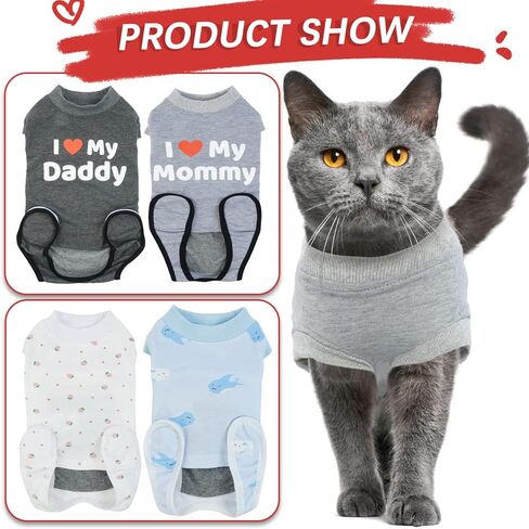 DENTRUN Cat Surgery Anti-Licking Spay Recovery Suit, Cat Small Dog Cone E-Collar Alternative Recovery Shirt After Surgery for Male Female Abdominal Wounds Bandages, Pet Surgical Recovery Snuggly Suit in Saudi Arabia