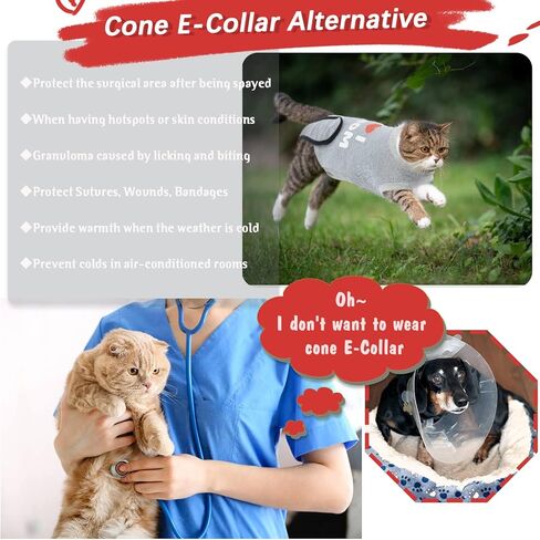 DENTRUN Cat Surgery Anti-Licking Spay Recovery Suit, Cat Small Dog Cone E-Collar Alternative Recovery Shirt After Surgery for Male Female Abdominal Wounds Bandages, Pet Surgical Recovery Snuggly Suit in Saudi Arabia