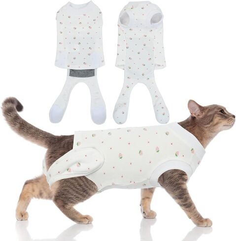 DENTRUN Cat Surgery Anti-Licking Spay Recovery Suit, Cat Small Dog Cone E-Collar Alternative Recovery Shirt After Surgery for Male Female Abdominal Wounds Bandages, Pet Surgical Recovery Snuggly Suit in Saudi Arabia