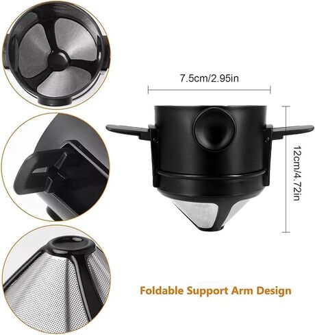 Pour Over Coffee Maker Reusable Coffee Filter Portable Stainless Steel Coffee Dripper Mini Collapsible Paperless Single Serve Coffee Cone Coffee Filter in Saudi Arabia
