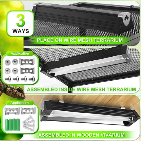 T5 HO UVB Reptile Light Hood, 4W Reptile Terrarium Hood with UVB 10.0 Fluorescent Lamp Tube, Suitable for Desert Reptiles(4W,7 Inches) in Saudi Arabia
