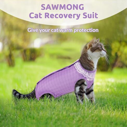 SAWMONG Cat Surgery Recovery Suit,Breathable Cat Onesie for Skin Diseases,After Surgery Spay Surgical Abdominal Wound,E-Collar Alternative in Saudi Arabia