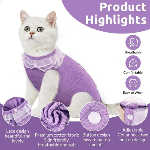 SAWMONG Cat Surgery Recovery Suit,Breathable Cat Onesie for Skin Diseases,After Surgery Spay Surgical Abdominal Wound,E-Collar Alternative in Saudi Arabia