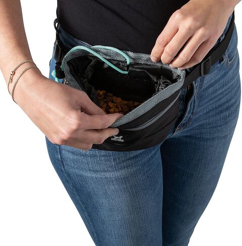 Treat and Training Pouch | 15 Waste Bags Included | Adjustable Waist Strap | Drawstring Close, Black, 8.5"x 3"x 4.76" in Kuwait