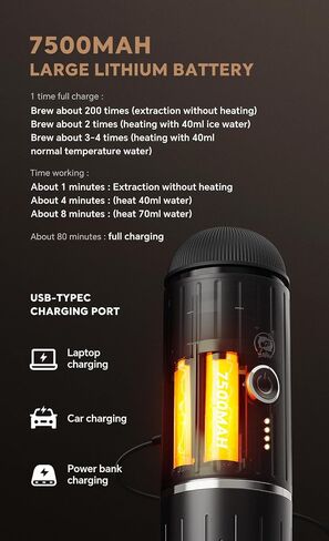 Portable Coffee Maker Travel Espresso Machine 120W White Color , 19 Bar Pressure 7500mAh Rechargeable Battery Version Portable On the Go for Camping, Driving, Home and Office Travelling White Color in Saudi Arabia