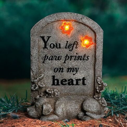 Dog Memory Stone Solar Lights Garden Memorial Stepping Stone Sleeping Dog Tombstone with Solar Light Pet Loss Gift for Dog Dog Garden Stone or Headstone with Paw Prints Pet Graver Marker in Saudi Arabia