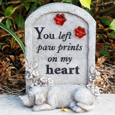 Dog Memory Stone Solar Lights Garden Memorial Stepping Stone Sleeping Dog Tombstone with Solar Light Pet Loss Gift for Dog Dog Garden Stone or Headstone with Paw Prints Pet Graver Marker in Saudi Arabia