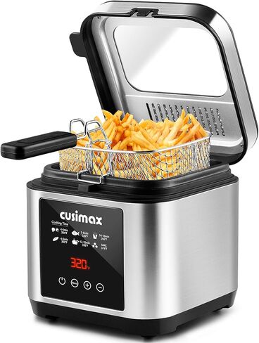 مقلاة عميقة مع سلة من كيوسيماكس، مقلاة كهربائية صغيرة للاستخدام المنزلي، حجم عائلي 2.6 لتر، غطاء مع نافذة عرض قابلة للإزالة، إعدادات تحكم رقمية بلمسة واحدة، أجزاء غير لاصقة آمنة للاستخدام في غسالة الأطباق in Kuwait