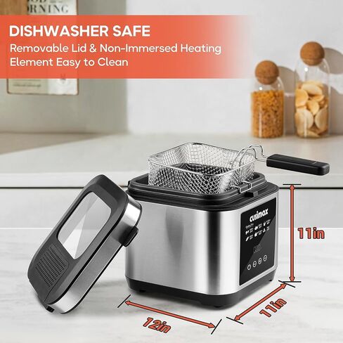 مقلاة عميقة مع سلة من كيوسيماكس، مقلاة كهربائية صغيرة للاستخدام المنزلي، حجم عائلي 2.6 لتر، غطاء مع نافذة عرض قابلة للإزالة، إعدادات تحكم رقمية بلمسة واحدة، أجزاء غير لاصقة آمنة للاستخدام في غسالة الأطباق in Kuwait