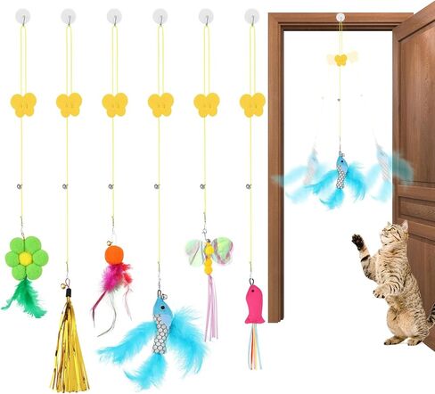 6 قطع من لعبة القطط المعلقة، لعبة تعليق القطط على الباب، لعبة القطط التفاعلية، ألعاب ريش القطط، دعابة قابلة للسحب، إطار باب، ألعاب سلسلة للقطط للعب في الأماكن المغلقة وممارسة الصيد in Kuwait