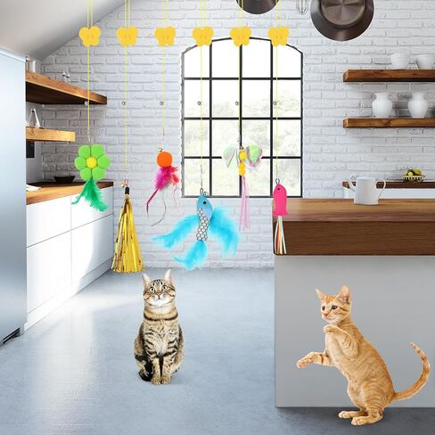 6 قطع من لعبة القطط المعلقة، لعبة تعليق القطط على الباب، لعبة القطط التفاعلية، ألعاب ريش القطط، دعابة قابلة للسحب، إطار باب، ألعاب سلسلة للقطط للعب في الأماكن المغلقة وممارسة الصيد in Kuwait