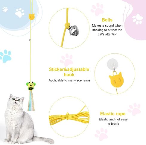 6 Pcs Hanging Cat Toy, Cat Hanging Toy Door Hanging Cat Toy Interactive Cat Feather Toys Cat Teaser Retractable Doorway Hanger Door Frame Cat String Toys for Indoor Play Hunting Exercise in Saudi Arabia