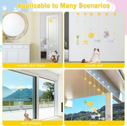 6 Pcs Hanging Cat Toy, Cat Hanging Toy Door Hanging Cat Toy Interactive Cat Feather Toys Cat Teaser Retractable Doorway Hanger Door Frame Cat String Toys for Indoor Play Hunting Exercise in Saudi Arabia