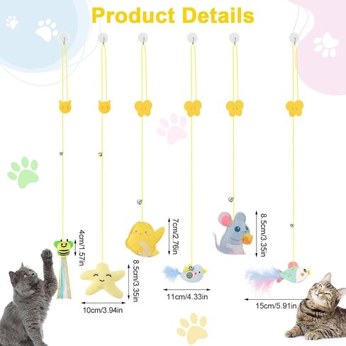 6 Pcs Hanging Cat Toy, Cat Hanging Toy Door Hanging Cat Toy Interactive Cat Feather Toys Cat Teaser Retractable Doorway Hanger Door Frame Cat String Toys for Indoor Play Hunting Exercise in Saudi Arabia