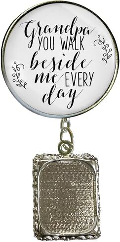 Groom's Boutonniere Pin Wedding Photo Charm for Lapel, Grandpa You Walk Beside Me Silver Jewelry - Handmade White Glass Pendant Memory Picture Frame Men's Brooch - Meaningful Memorial Card & Gift Box in Saudi Arabia