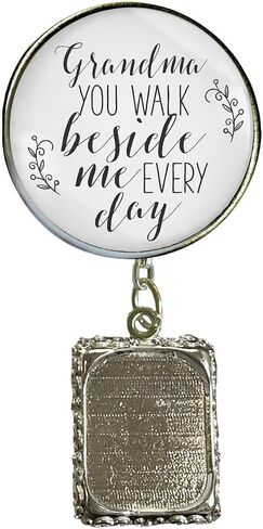 Groom's Boutonniere Pin Wedding Photo Charm for Lapel, Grandpa You Walk Beside Me Silver Jewelry - Handmade White Glass Pendant Memory Picture Frame Men's Brooch - Meaningful Memorial Card & Gift Box in Saudi Arabia