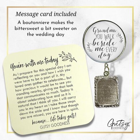 Groom's Boutonniere Pin Wedding Photo Charm for Lapel, Grandpa You Walk Beside Me Silver Jewelry - Handmade White Glass Pendant Memory Picture Frame Men's Brooch - Meaningful Memorial Card & Gift Box in Saudi Arabia