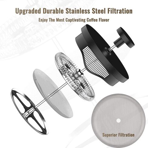 ماكينة ضغط فرنسية صغيرة من راينبين، 12 أونصة، ماكينة صنع القهوة الفرنسية الصغيرة 1 كوب، ماكينة تحضير القهوة لمرة واحدة، ماكينة تحضير القهوة مع 3 مستويات ترشيح، مثالية لمحبي الشاي والقهوة in Kuwait