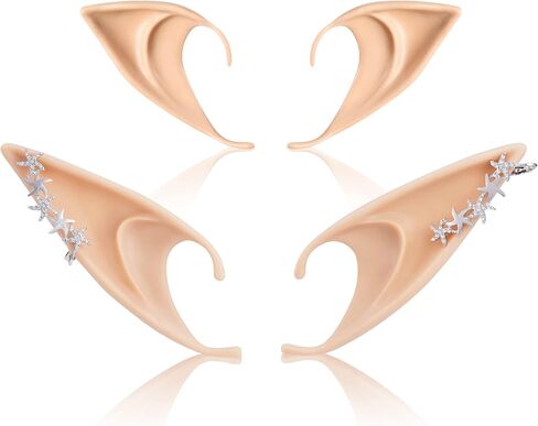 FRESHME Elf Ears with Piercings - Handmade Fairy Ears with Gold Butterfly Earrings Cuffs in Saudi Arabia