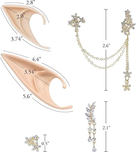FRESHME Elf Ears with Piercings - Handmade Fairy Ears with Gold Butterfly Earrings Cuffs in Saudi Arabia
