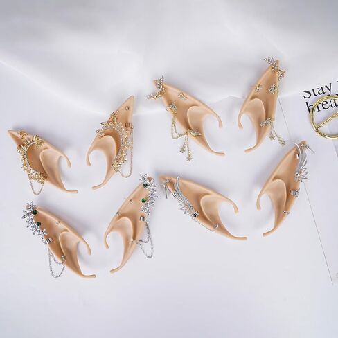 FRESHME Elf Ears with Piercings - Handmade Fairy Ears with Gold Butterfly Earrings Cuffs in Saudi Arabia