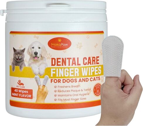 Dental Care Finger Wipes - Dog Tooth Brushing Kit Dental Wipes - Dog Teeth Cleaning Finger Wipes - Reduces Plaque & Freshens Breath for Dogs and Cats - 40 Count in Saudi Arabia