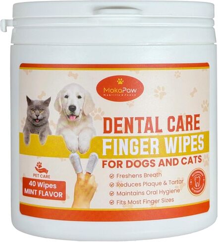 Dental Care Finger Wipes - Dog Tooth Brushing Kit Dental Wipes - Dog Teeth Cleaning Finger Wipes - Reduces Plaque & Freshens Breath for Dogs and Cats - 40 Count in Saudi Arabia