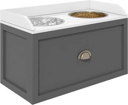 PawHut Dog Feeding Station with Storage Drawer, Dog Food Storage Cabinet with 2 Removable Elevated Dog Bowls for Large Sized Dogs, Brown in Saudi Arabia