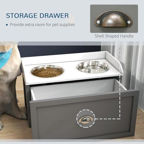 PawHut Dog Feeding Station with Storage Drawer, Dog Food Storage Cabinet with 2 Removable Elevated Dog Bowls for Large Sized Dogs, Brown in Saudi Arabia