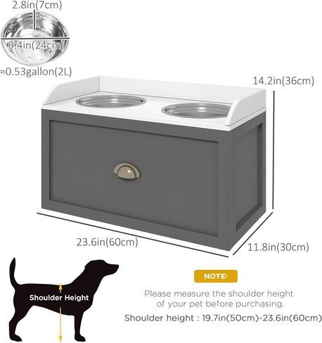 PawHut Dog Feeding Station with Storage Drawer, Dog Food Storage Cabinet with 2 Removable Elevated Dog Bowls for Large Sized Dogs, Brown in Saudi Arabia