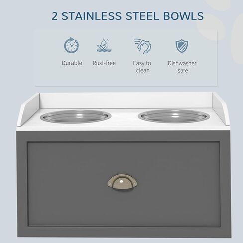 PawHut Dog Feeding Station with Storage Drawer, Dog Food Storage Cabinet with 2 Removable Elevated Dog Bowls for Large Sized Dogs, Brown in Saudi Arabia